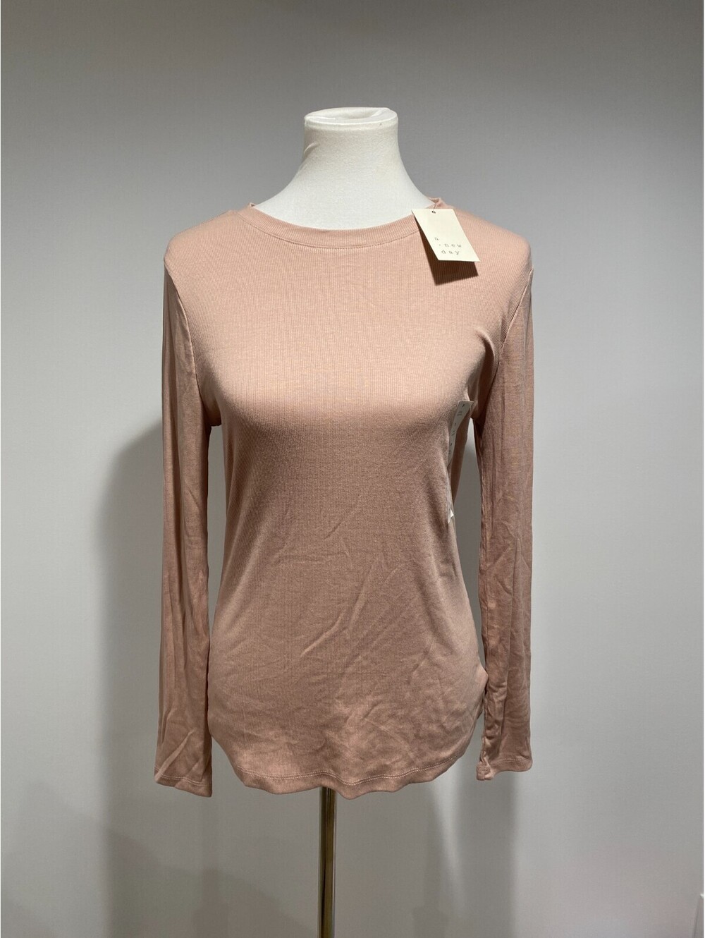 A New Day Women's Long Sleeve Ribbed T-Shirt Soft Pink Size Medium